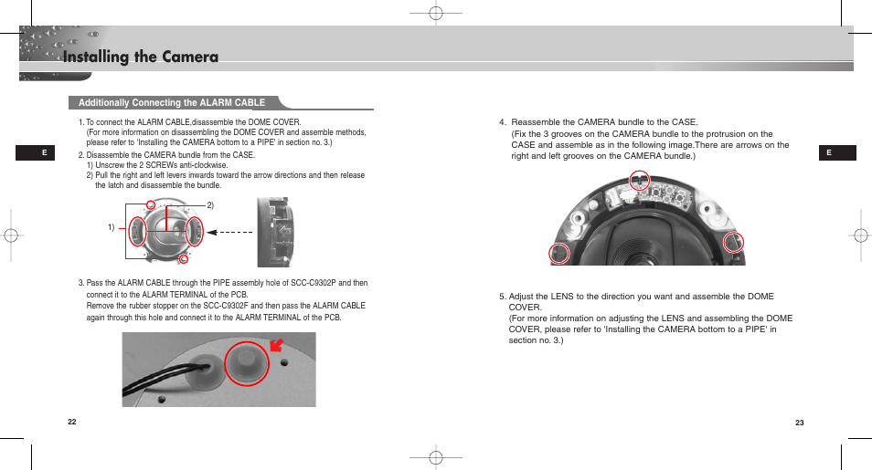 Installing the camera | Samsung SCC-C9302(F)P User Manual | Page 12 / 29