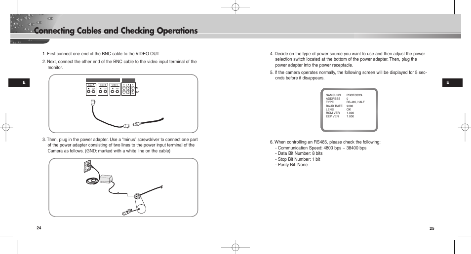 Connecting cables and checking operations | Samsung SCC-C9302(F)P User Manual | Page 13 / 29