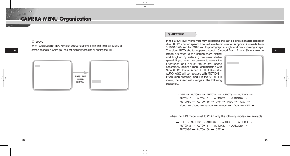 Camera menu organization, Shutter | Samsung SCC-C9302(F)P User Manual | Page 17 / 29