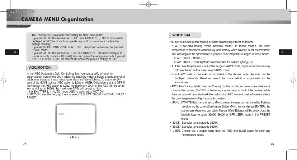Camera menu organization | Samsung SCC-C9302(F)P User Manual | Page 18 / 29