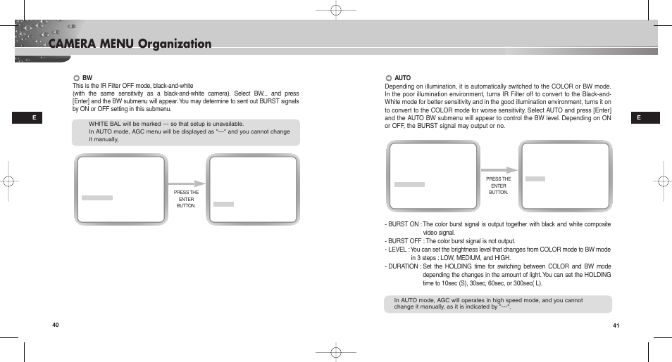 Camera menu organization | Samsung SCC-C9302(F)P User Manual | Page 21 / 29