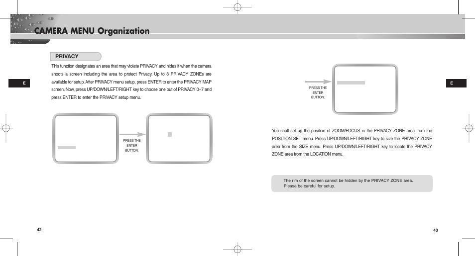 Camera menu organization, Privacy | Samsung SCC-C9302(F)P User Manual | Page 22 / 29