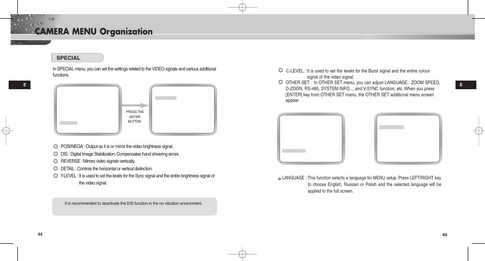 Camera menu organization | Samsung SCC-C9302(F)P User Manual | Page 23 / 29