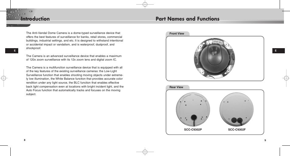 Introduction part names and functions | Samsung SCC-C9302(F)P User Manual | Page 5 / 29