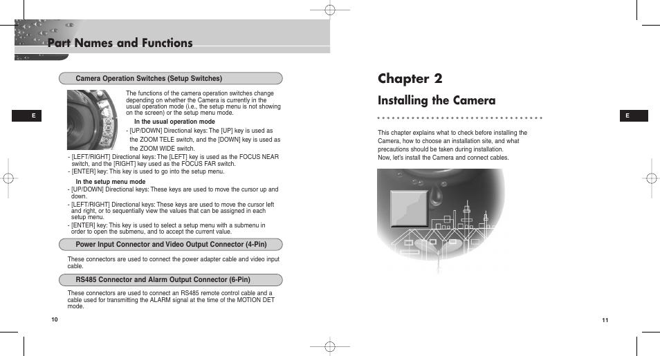 Chapter 2, Part names and functions, Installing the camera | Samsung SCC-C9302(F)P User Manual | Page 6 / 29