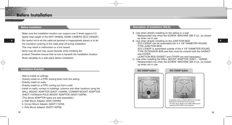 Before installation | Samsung SCC-C9302(F)P User Manual | Page 8 / 29