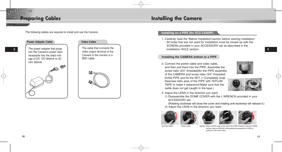 Preparing cables, Installing the camera | Samsung SCC-C9302(F)P User Manual | Page 9 / 29