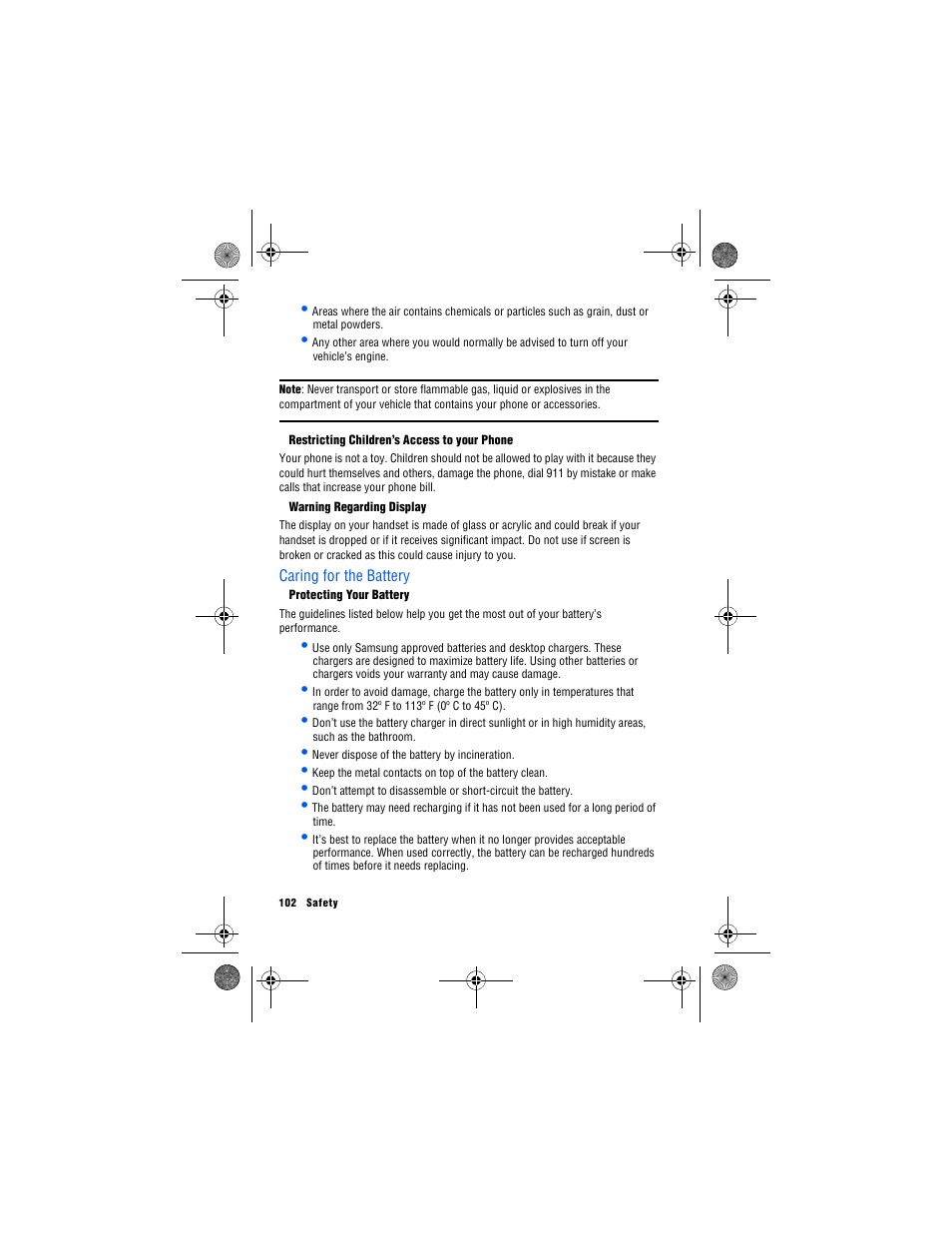 Caring for the battery | Samsung SPH-M560 User Manual | Page 108 / 117
