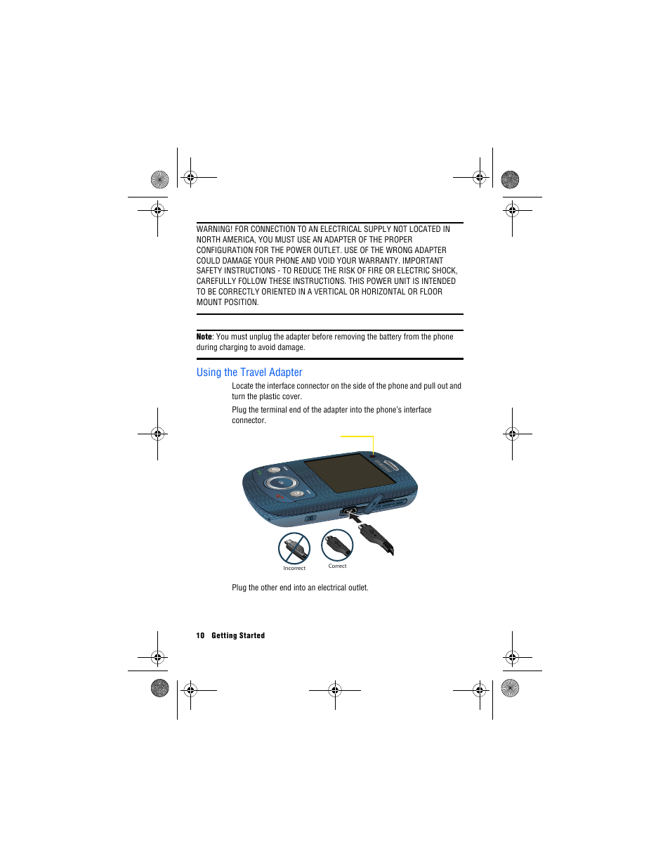 Using the travel adapter | Samsung SPH-M560 User Manual | Page 16 / 117