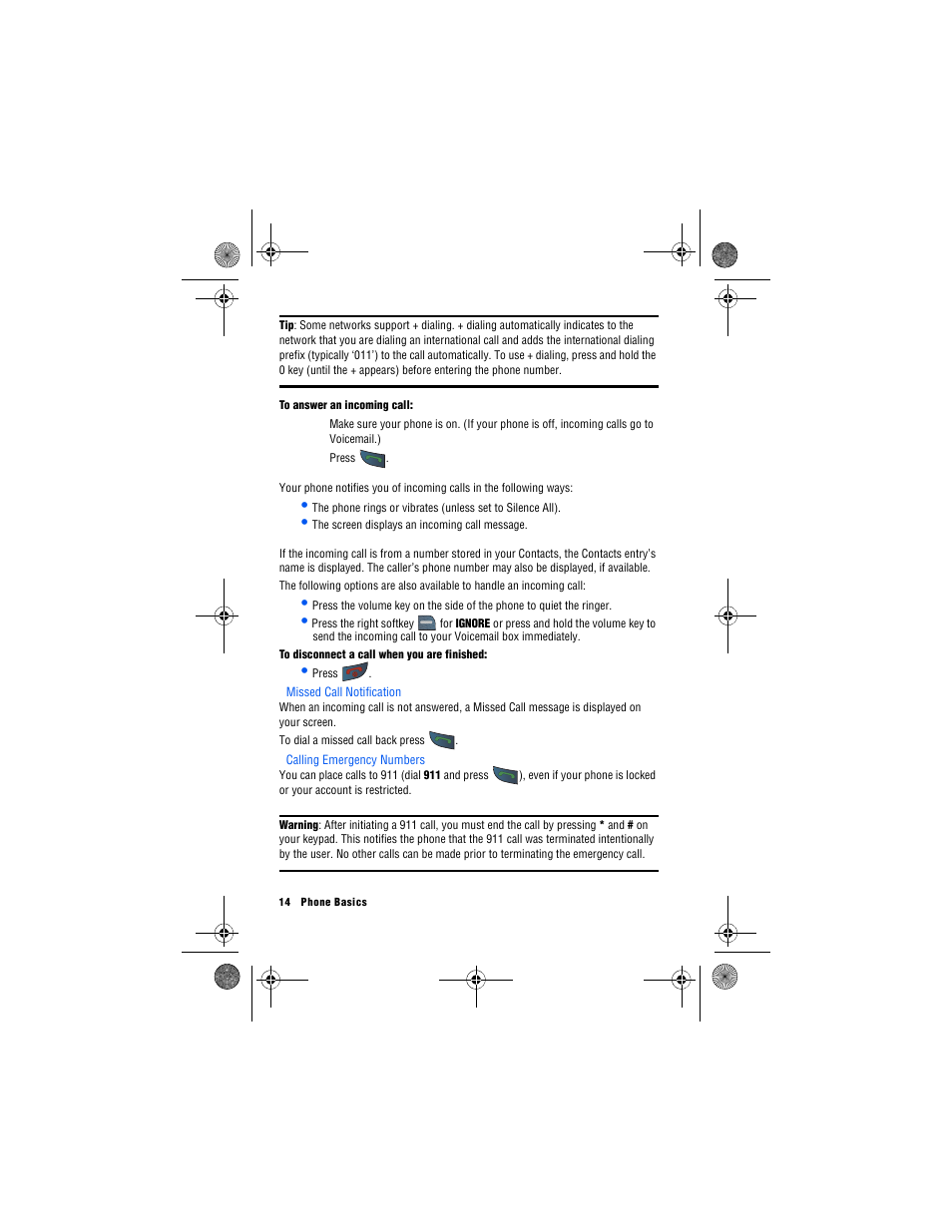 Missed call notification, Calling emergency numbers | Samsung SPH-M560 User Manual | Page 20 / 117