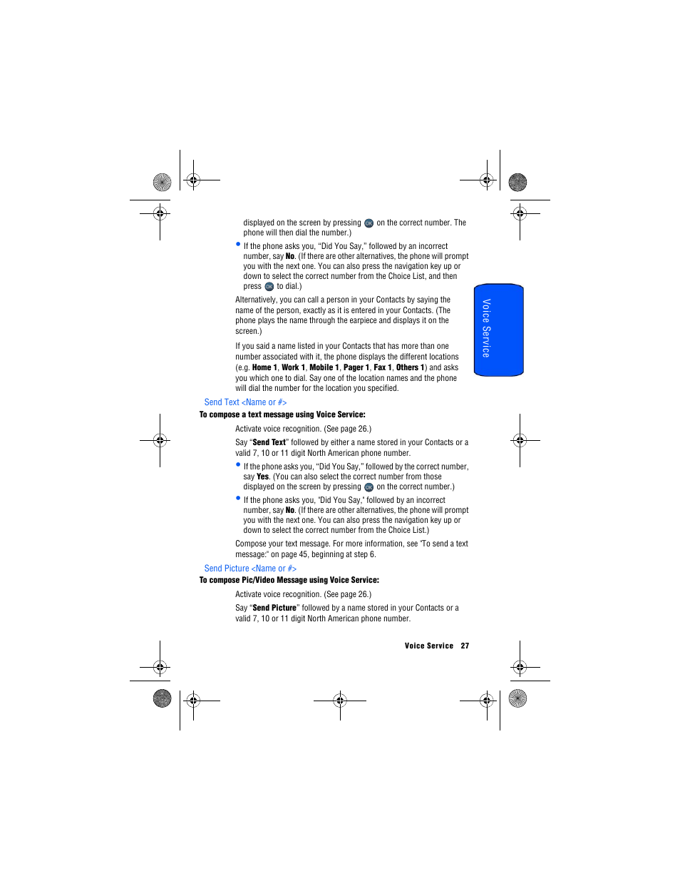 Send text <name or, Send picture <name or | Samsung SPH-M560 User Manual | Page 33 / 117