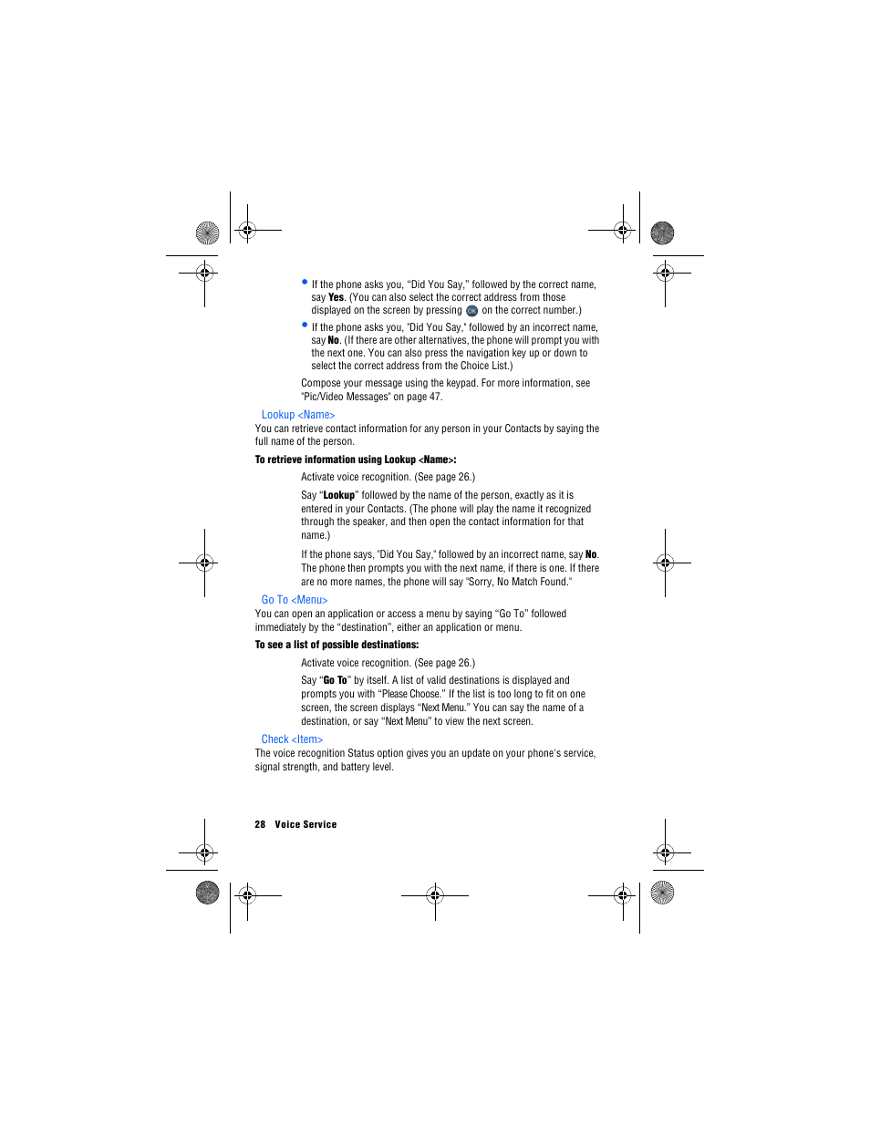 Lookup <name, Go to <menu, Check <item | Samsung SPH-M560 User Manual | Page 34 / 117