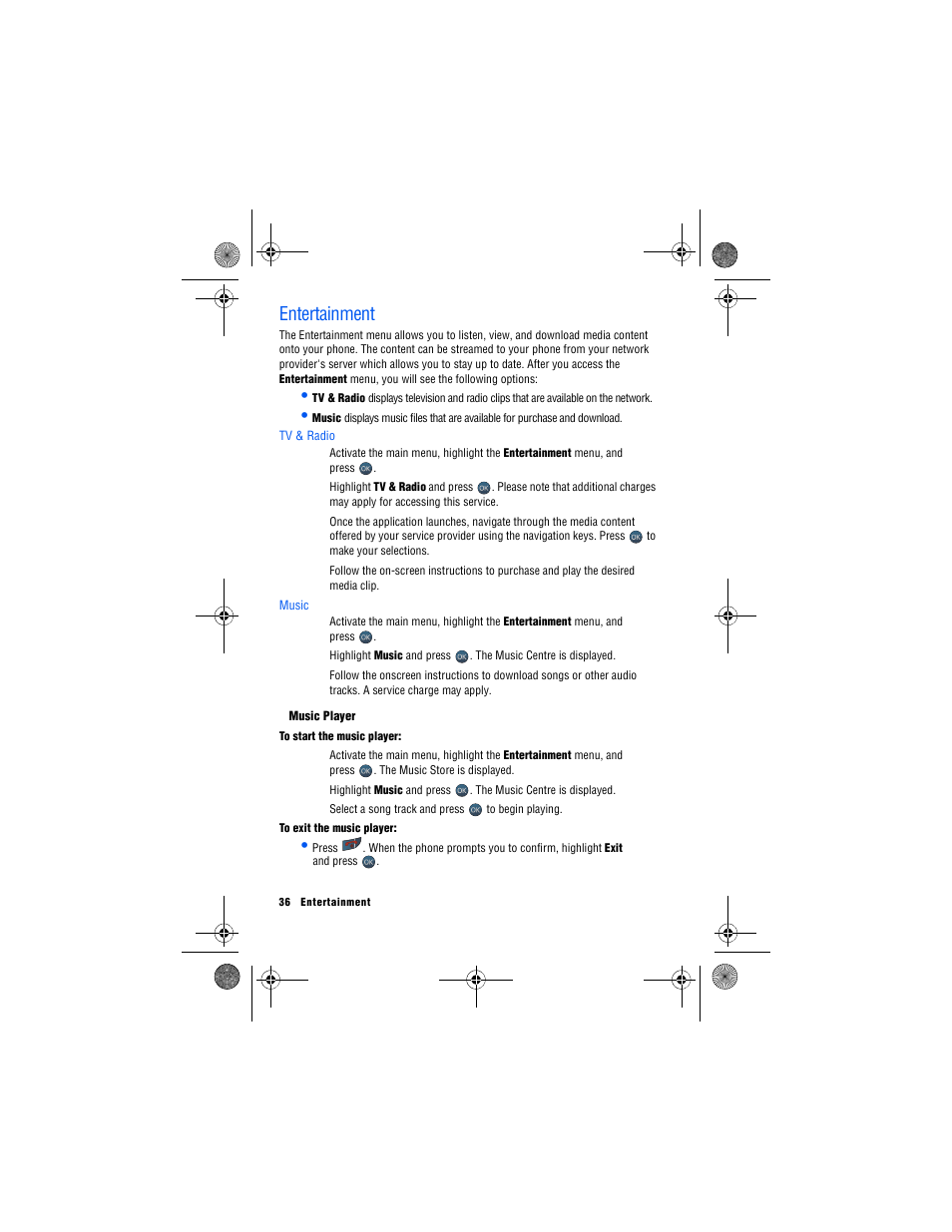 Entertainment, Tv & radio, Music | Samsung SPH-M560 User Manual | Page 42 / 117