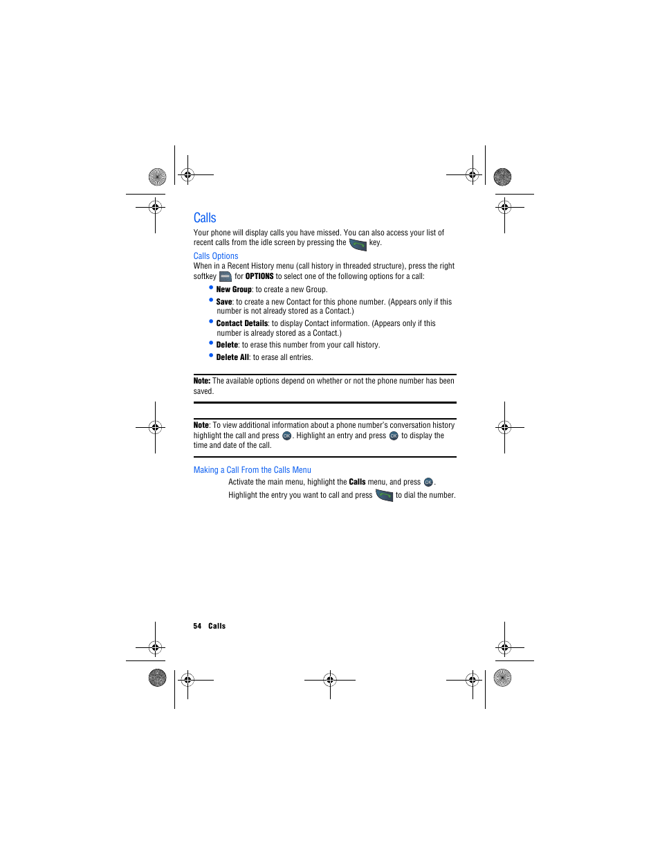 Calls, Calls options, Making a call from the calls menu | Samsung SPH-M560 User Manual | Page 60 / 117
