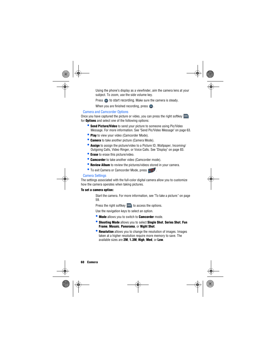 Camera and camcorder options, Camera settings | Samsung SPH-M560 User Manual | Page 66 / 117