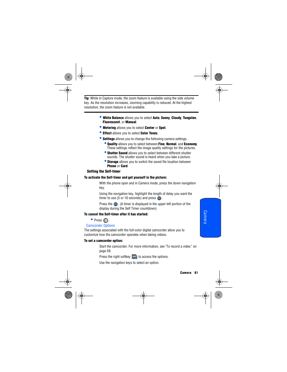 Camcorder options | Samsung SPH-M560 User Manual | Page 67 / 117
