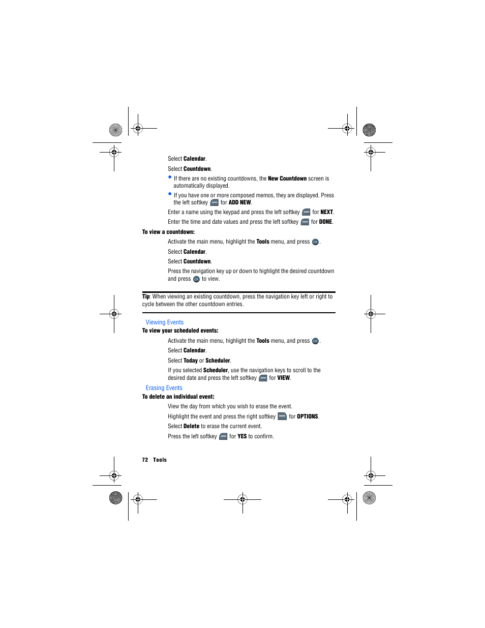 Viewing events, Erasing events | Samsung SPH-M560 User Manual | Page 78 / 117