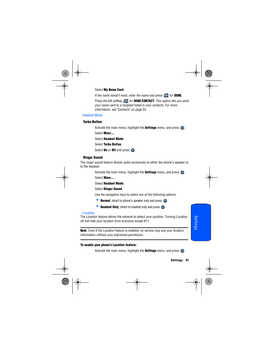 Headset mode, Location | Samsung SPH-M560 User Manual | Page 97 / 117
