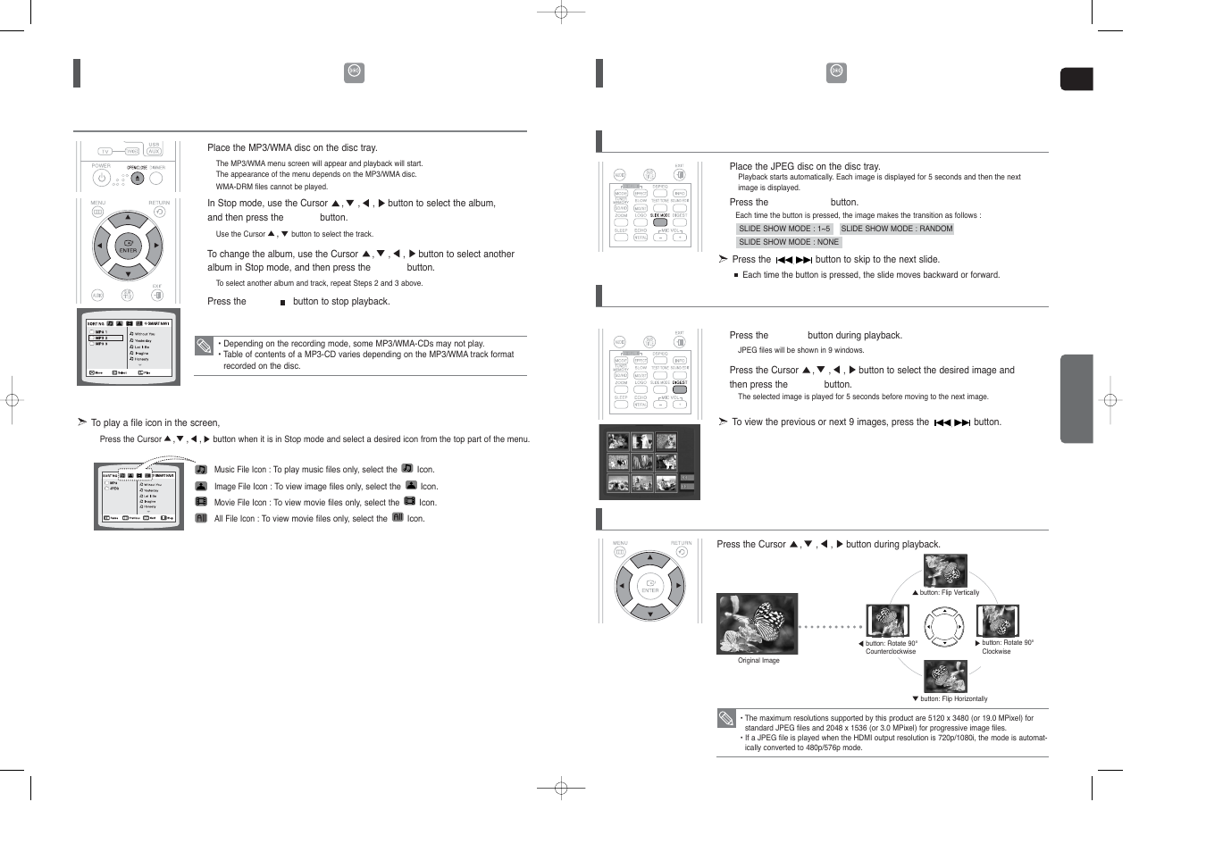 Mp3/wma-cd playback, Jpeg file playback | Samsung HT-TX45 User Manual | Page 14 / 34