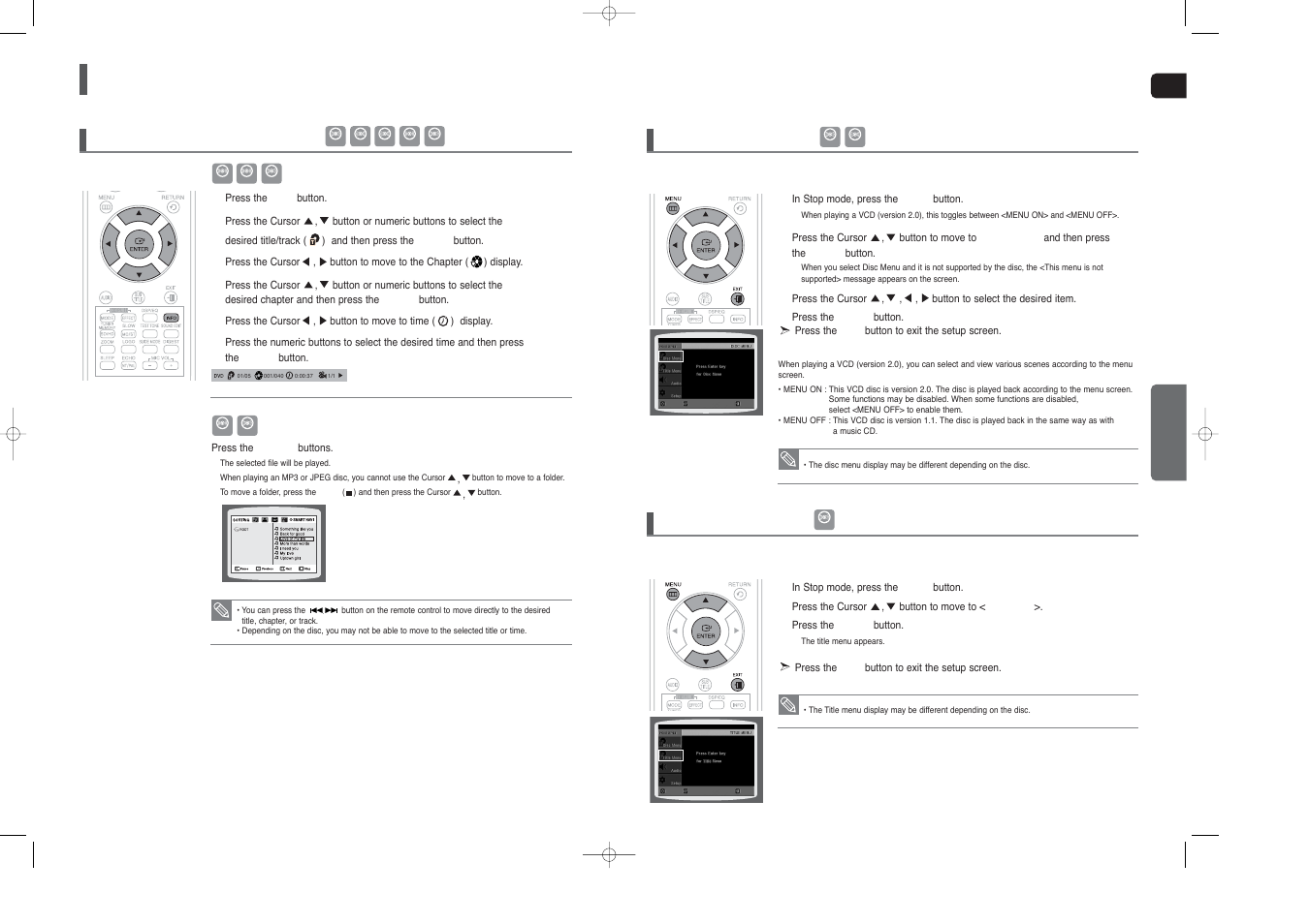 Using the playback function, Con’t), Using the disc menu using the title menu | Moving directly to a scene/song 1 | Samsung HT-TX45 User Manual | Page 20 / 34