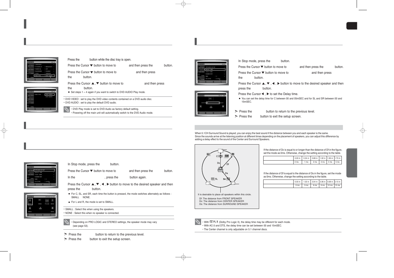 Settings, Con’t), Setting the speaker mode | Setting the delay time, Divx (r) registration, Dvd playback mode | Samsung HT-TX45 User Manual | Page 24 / 34