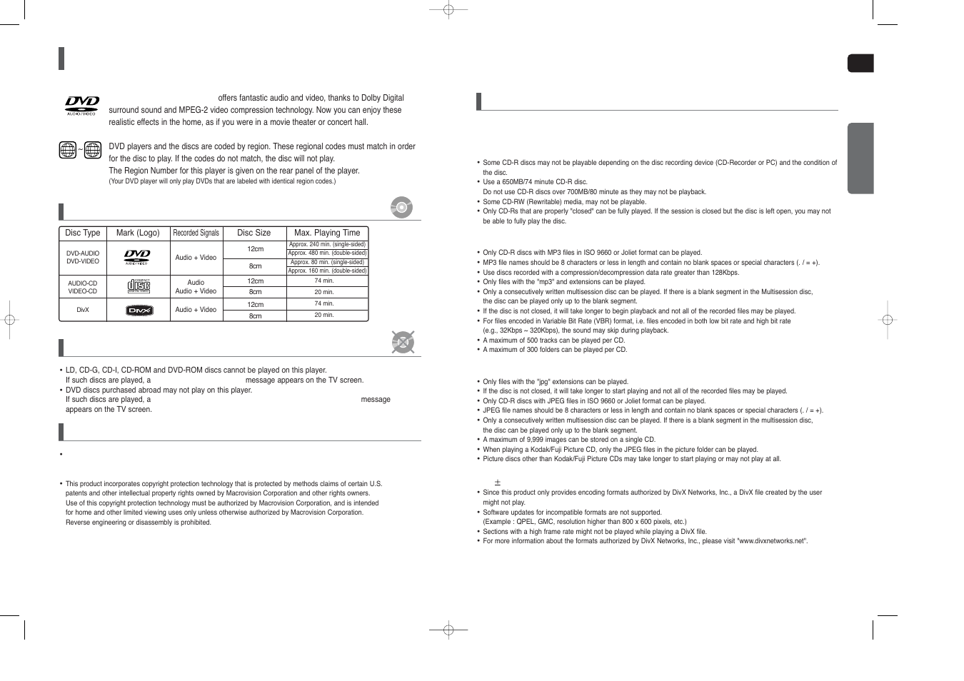 Notes on discs | Samsung HT-TX45 User Manual | Page 4 / 34