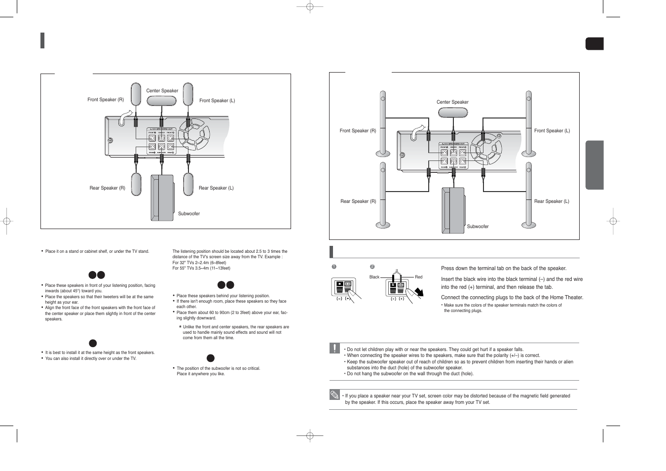 Connecting the speakers | Samsung HT-TX45 User Manual | Page 7 / 34