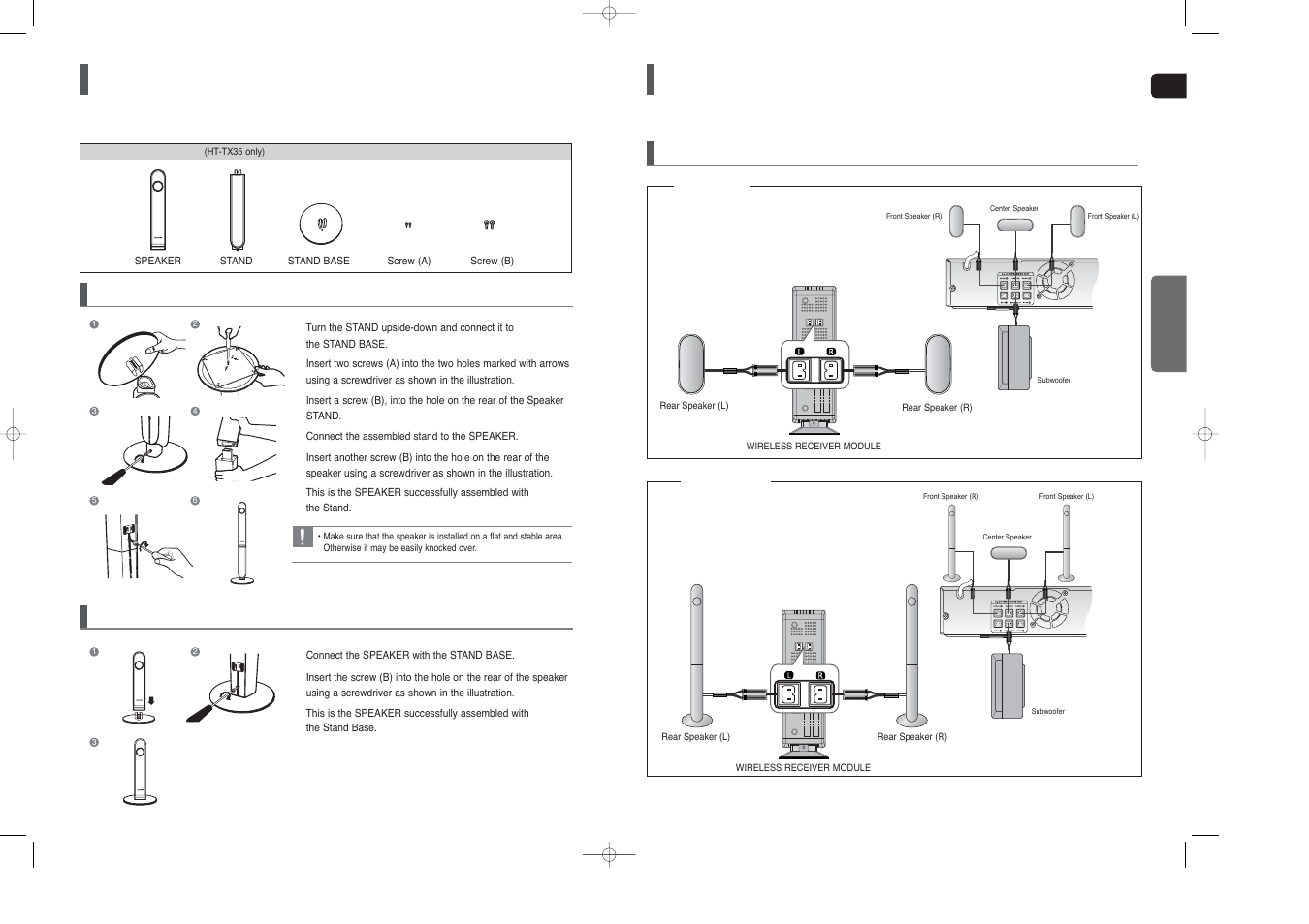 Speaker installation | Samsung HT-TX45 User Manual | Page 8 / 34