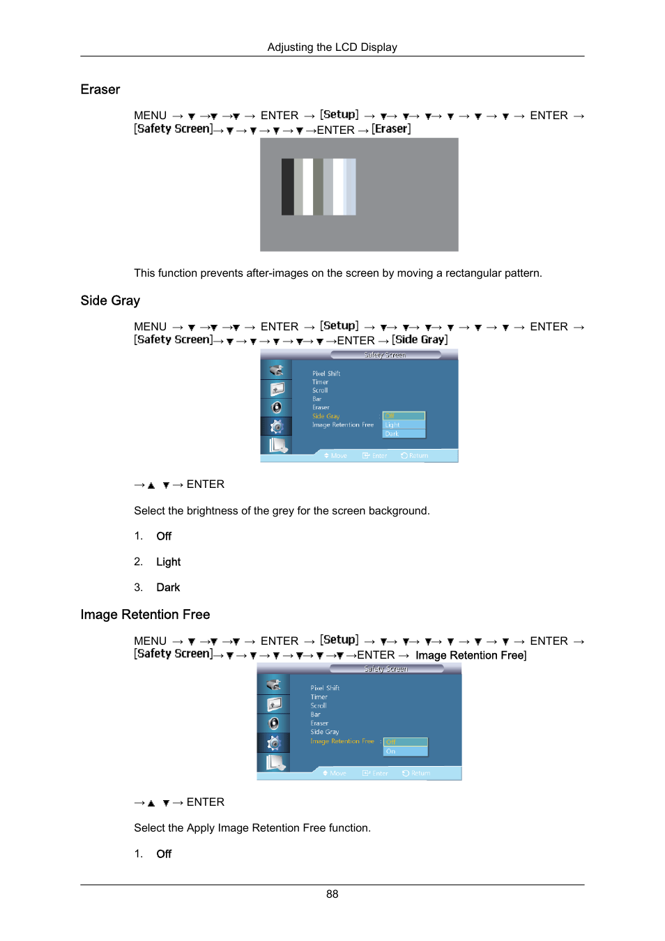 Eraser, Side gray, Image retention free | Samsung 400EX(N) User Manual | Page 131 / 159