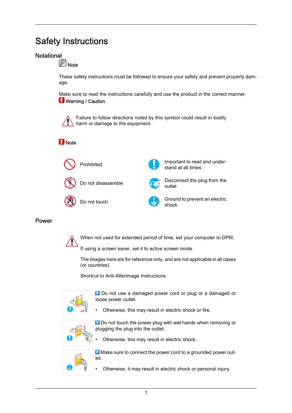 Safety instructions, Notational, Power | Samsung 400EX(N) User Manual | Page 2 / 159