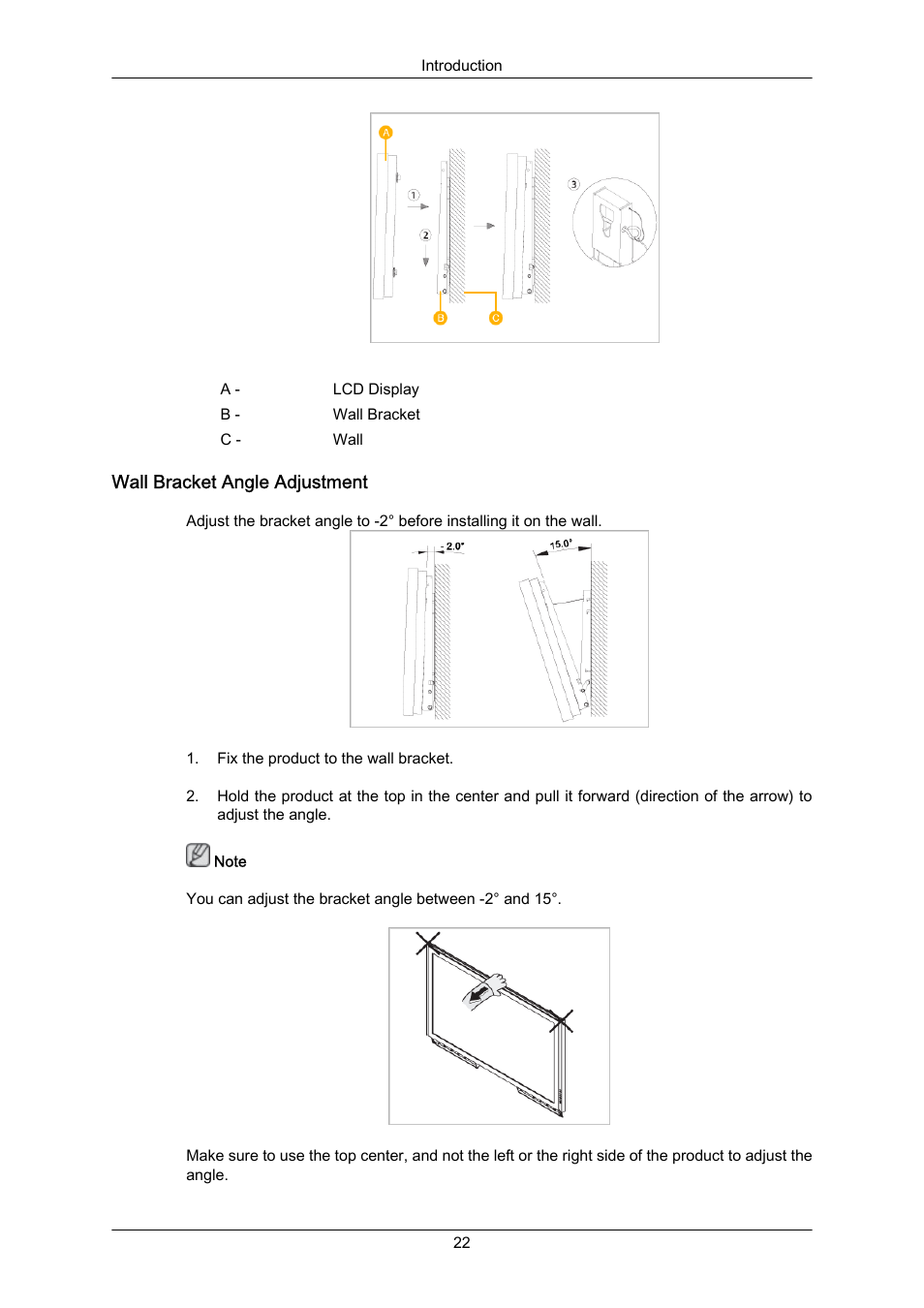 Wall bracket angle adjustment | Samsung 400EX(N) User Manual | Page 23 / 159