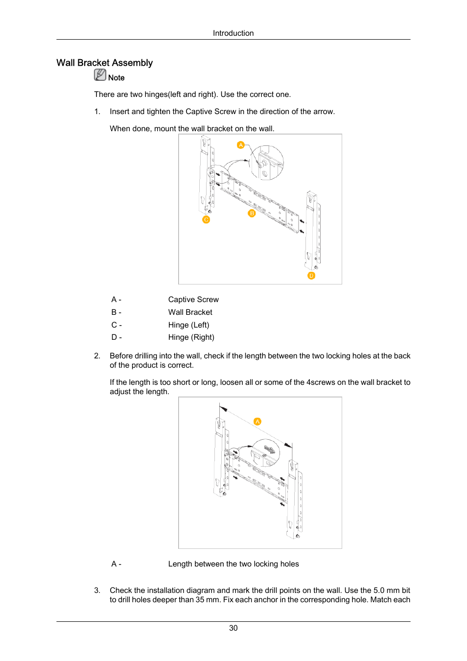 Wall bracket assembly | Samsung 400EX(N) User Manual | Page 31 / 159