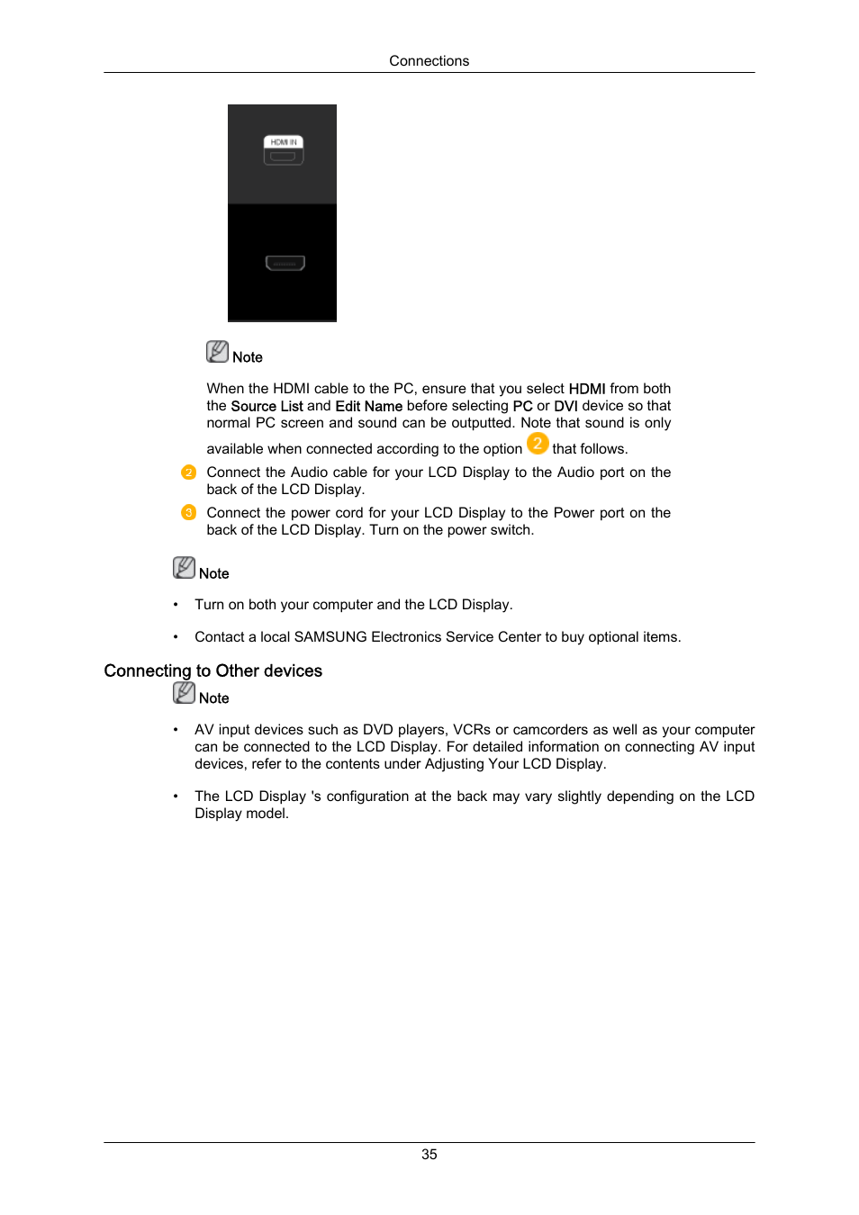 Connecting to other devices | Samsung 400EX(N) User Manual | Page 36 / 159