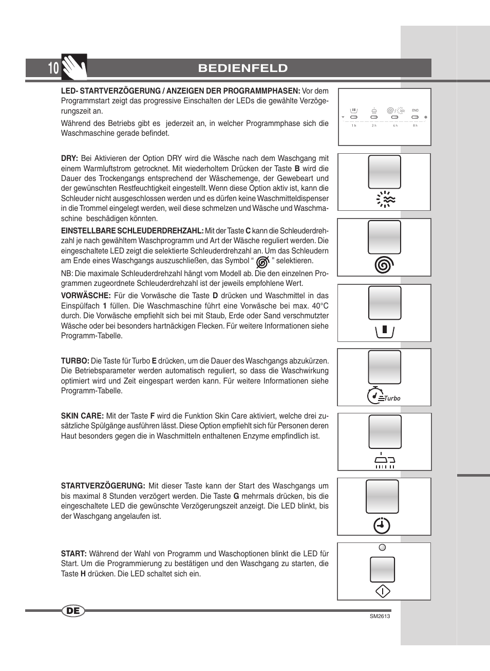 Bedienfeld | Ardo WDOI1063S User Manual | Page 10 / 52