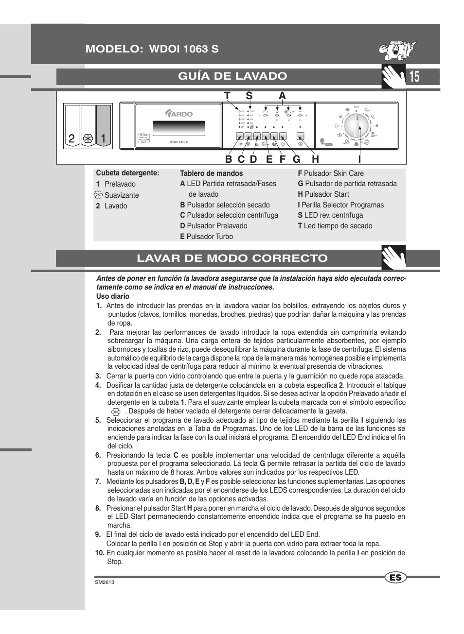 Guía de lavado, Modelo: wdoi 1063 s lavar de modo correcto | Ardo WDOI1063S User Manual | Page 15 / 52