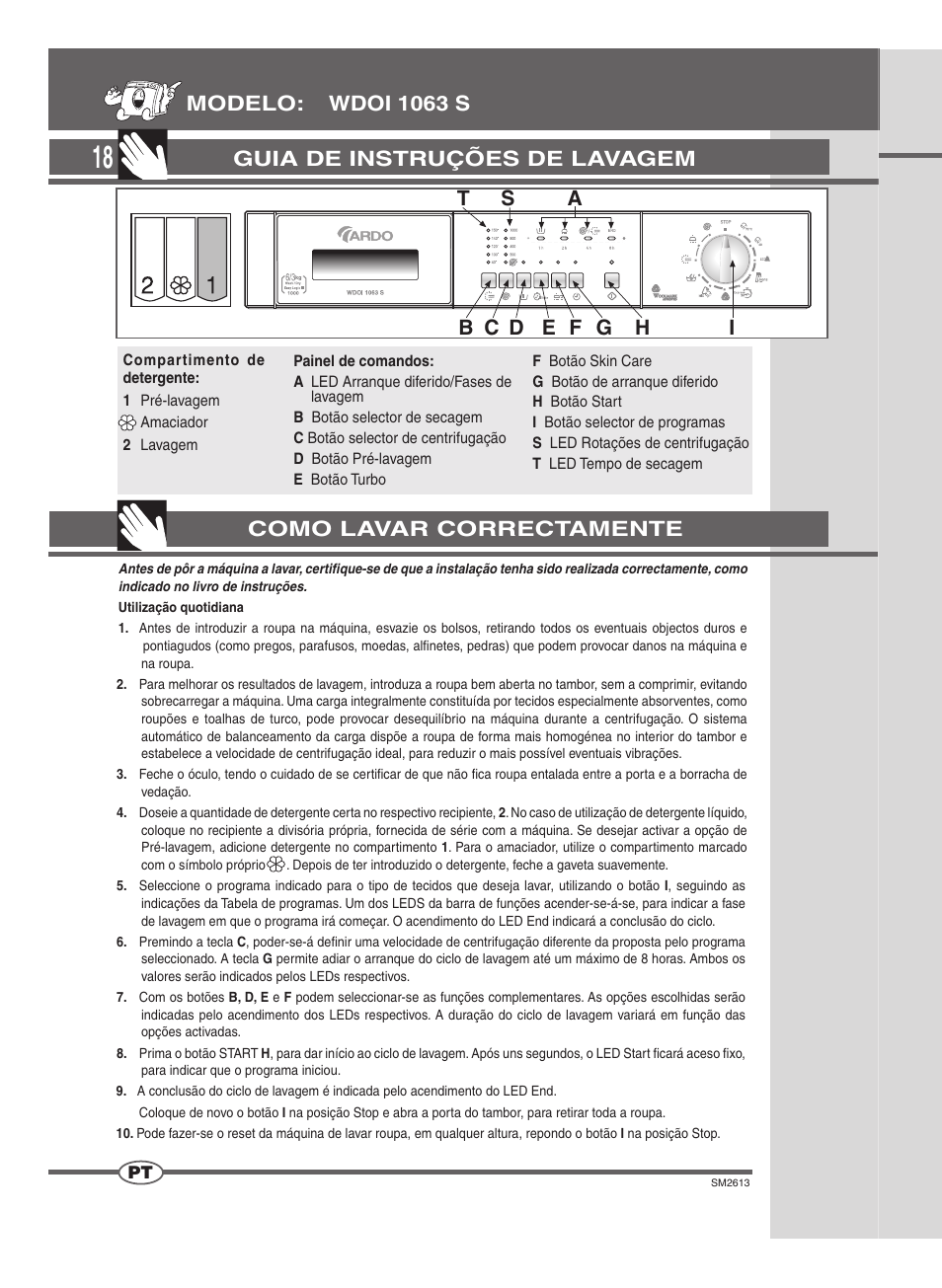 Guia de instruções de lavagem | Ardo WDOI1063S User Manual | Page 18 / 52