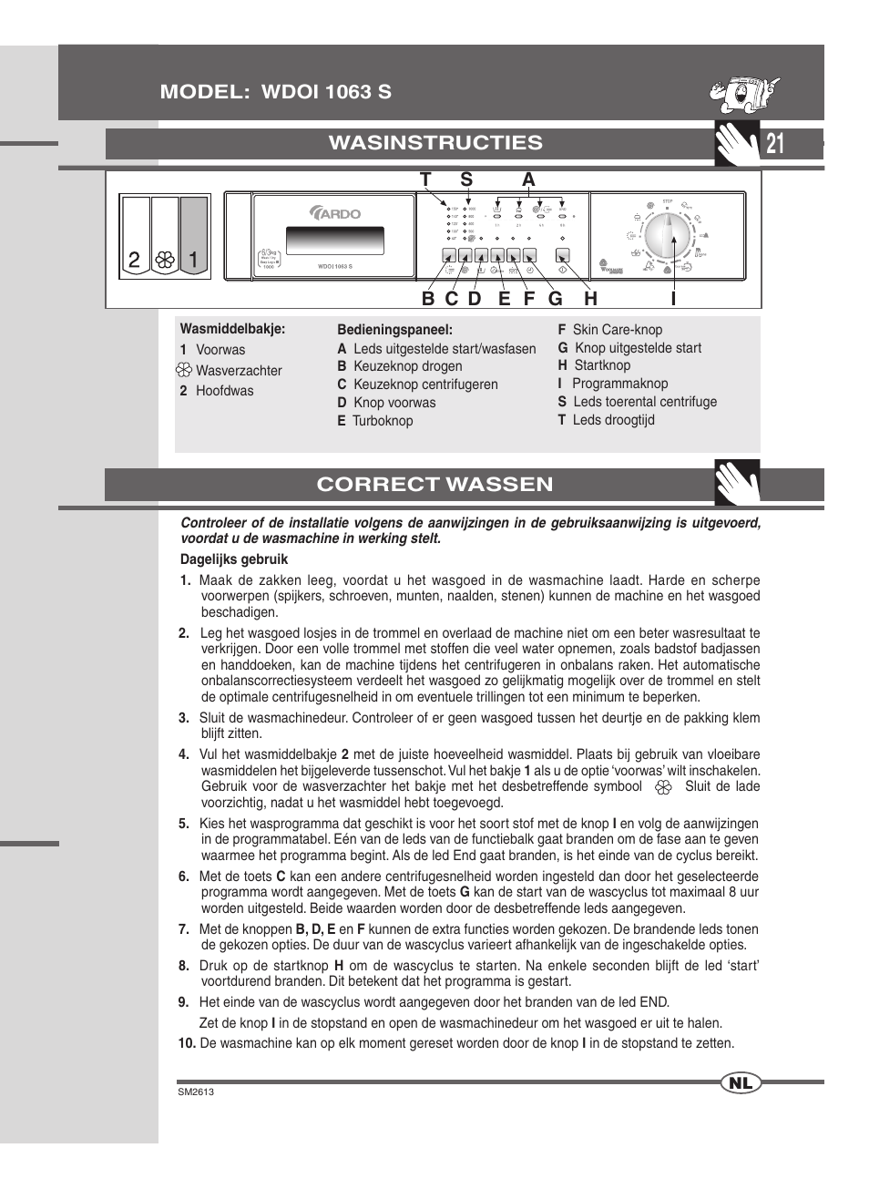 Wasinstructies, Model: wdoi 1063 s correct wassen | Ardo WDOI1063S User Manual | Page 21 / 52