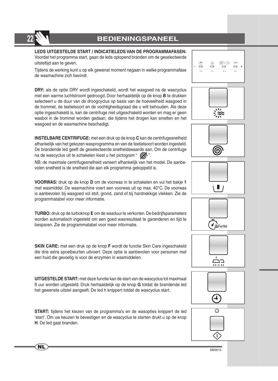 Bedieningspaneel | Ardo WDOI1063S User Manual | Page 22 / 52