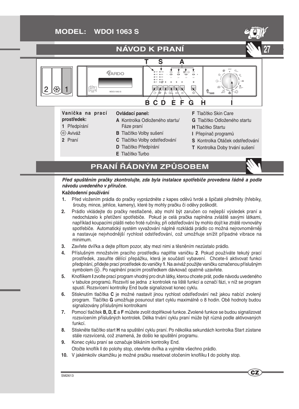 Návod k praní, Model: wdoi 1063 s praní řádným způsobem | Ardo WDOI1063S User Manual | Page 27 / 52