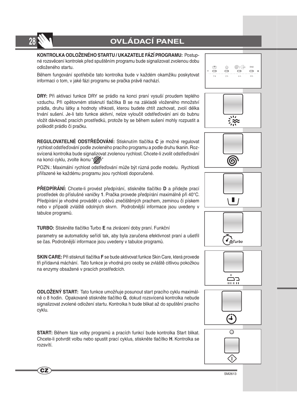 Ovládací panel | Ardo WDOI1063S User Manual | Page 28 / 52