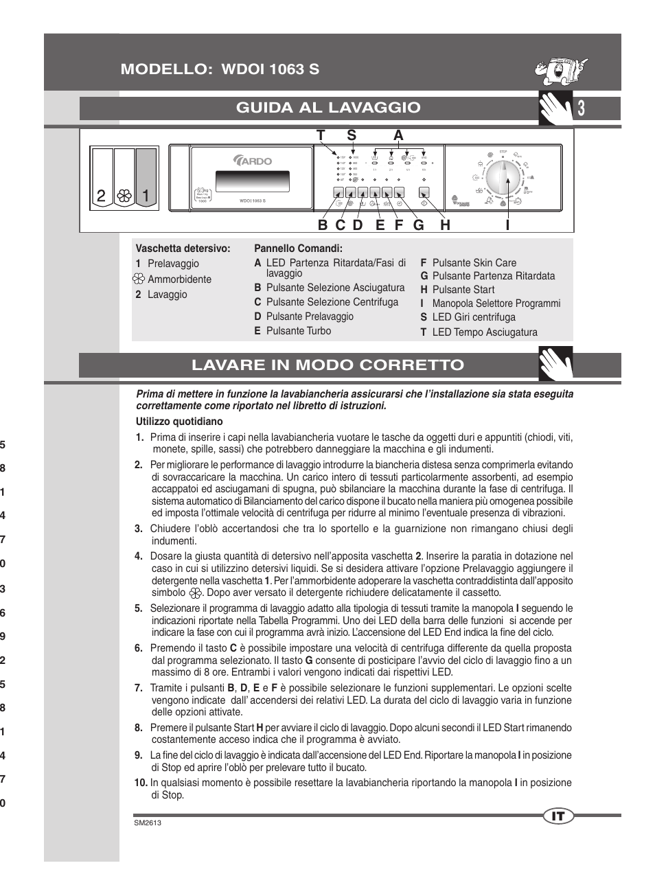 Guida al lavaggio, Modello: wdoi 1063 s lavare in modo corretto | Ardo WDOI1063S User Manual | Page 3 / 52