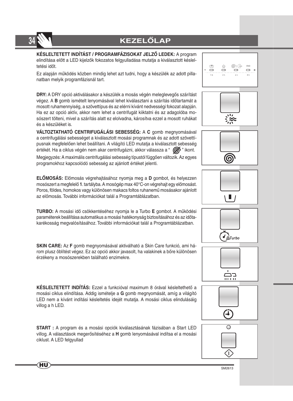 Kezelőlap | Ardo WDOI1063S User Manual | Page 34 / 52