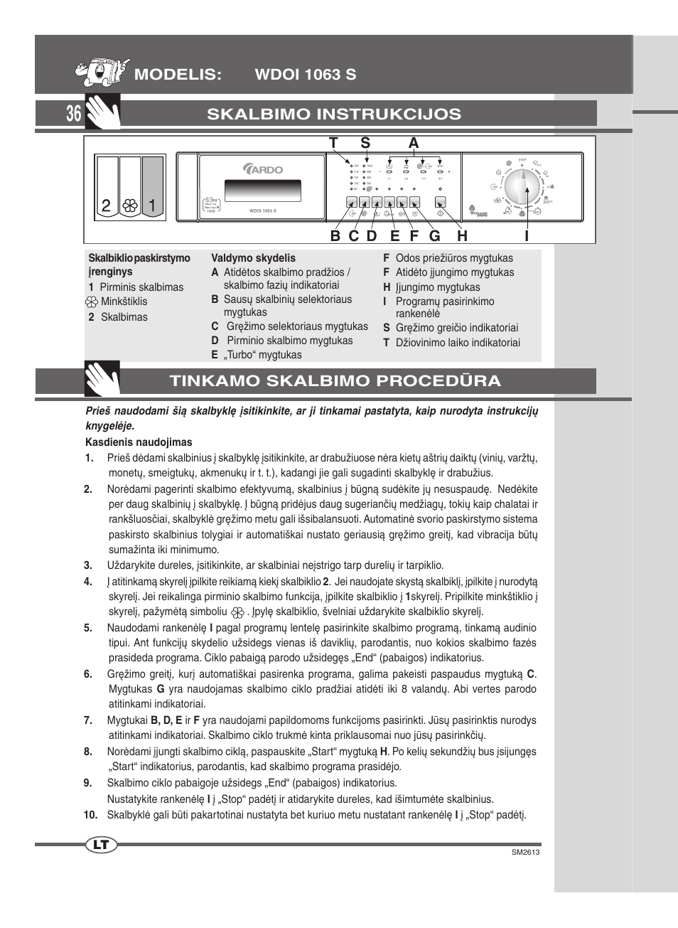 Skalbimo instrukcijos | Ardo WDOI1063S User Manual | Page 36 / 52