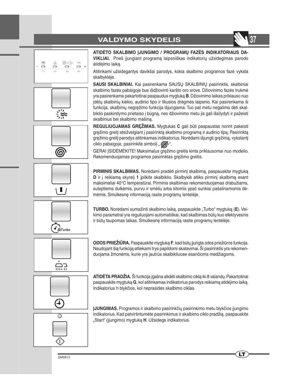 Valdymo skydelis | Ardo WDOI1063S User Manual | Page 37 / 52