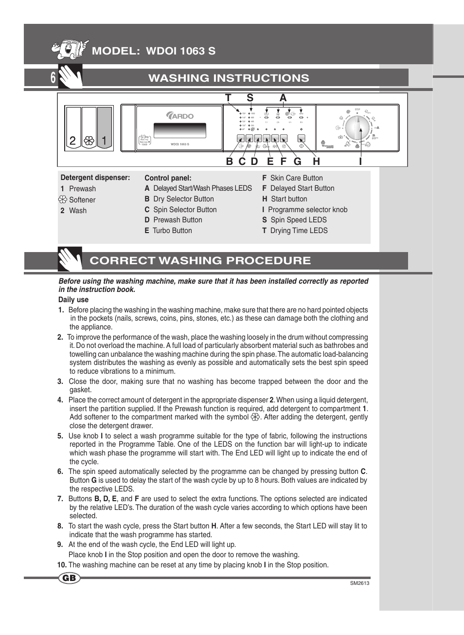 Washing instructions | Ardo WDOI1063S User Manual | Page 6 / 52