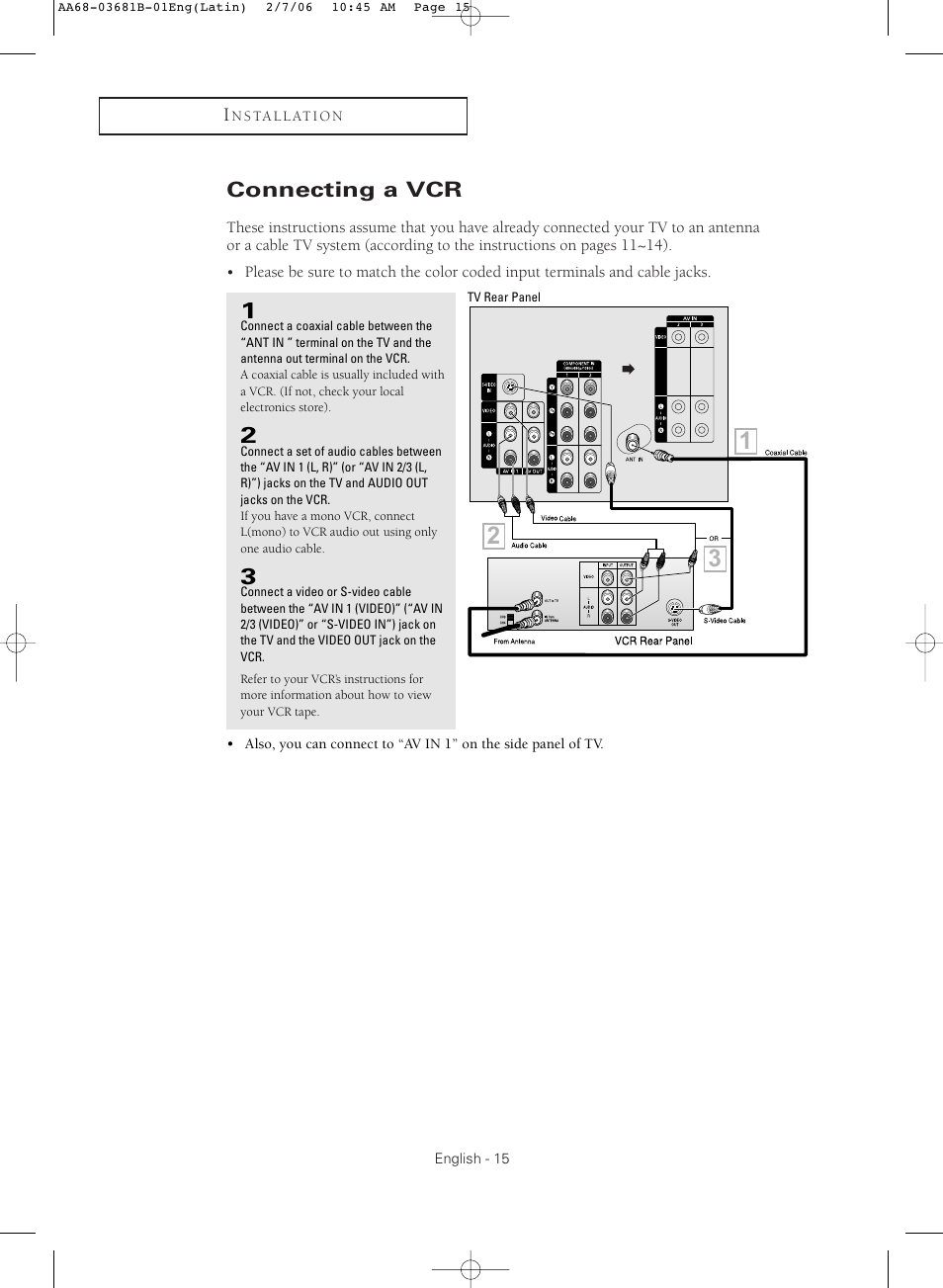 Connecting a vcr | Samsung CL-29M30HS User Manual | Page 15 / 60