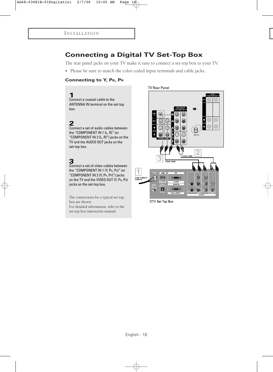 Connecting a digital tv set-top box | Samsung CL-29M30HS User Manual | Page 18 / 60