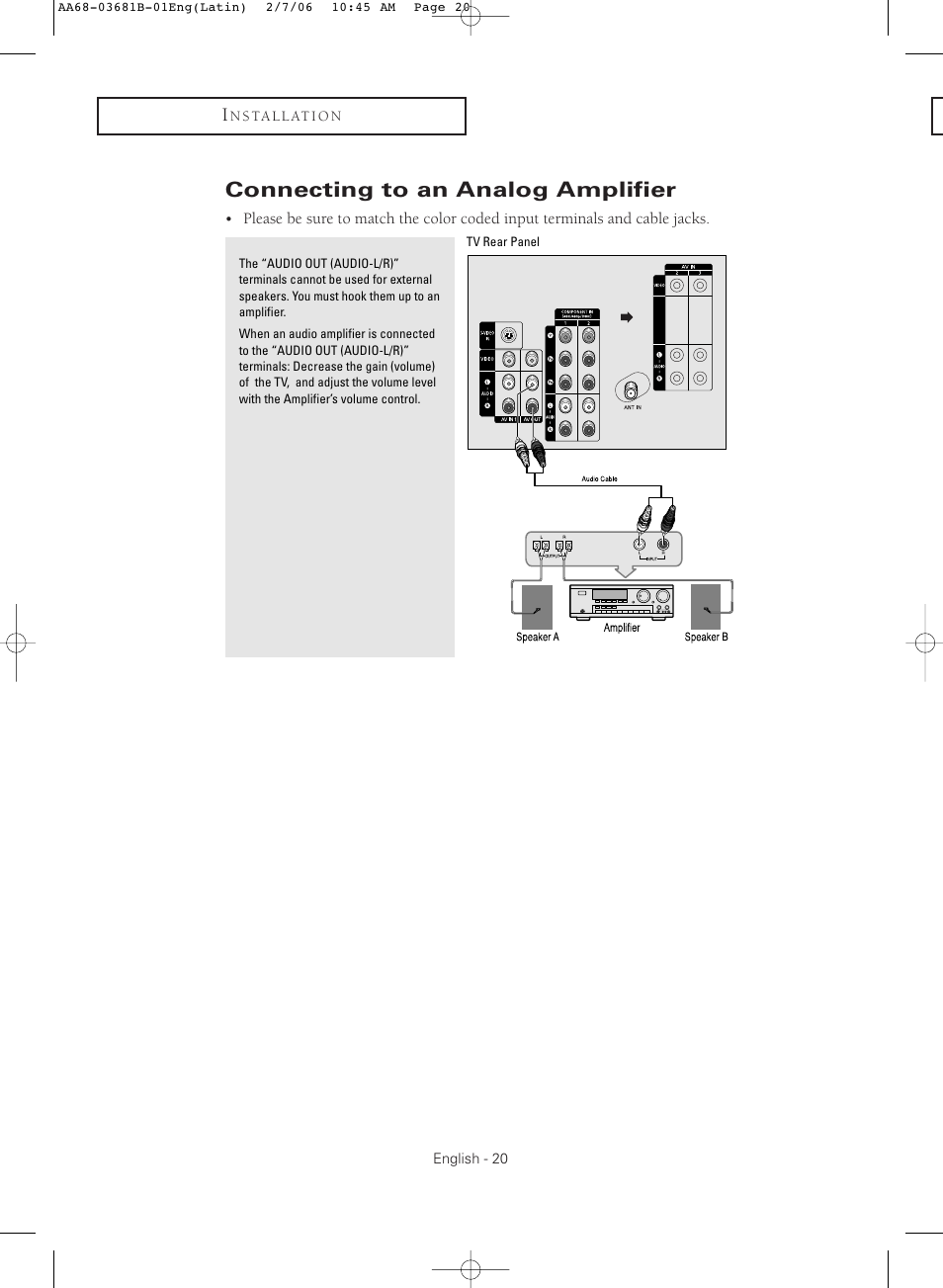 Connecting to an analog amplifier | Samsung CL-29M30HS User Manual | Page 20 / 60