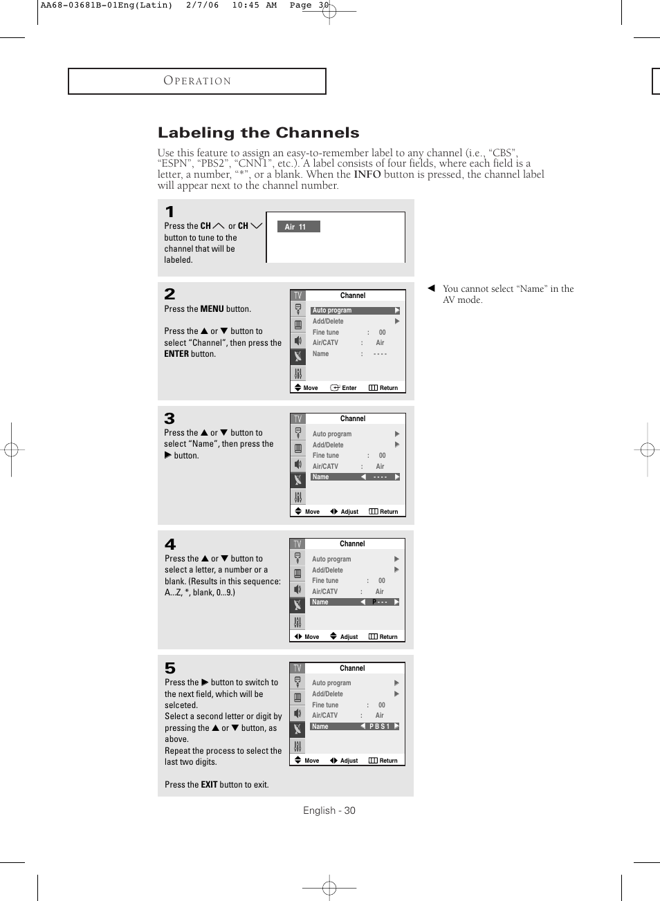 Labeling the channels | Samsung CL-29M30HS User Manual | Page 30 / 60