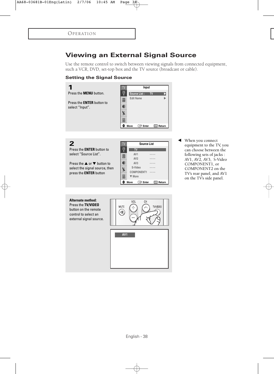 Viewing an external signal source | Samsung CL-29M30HS User Manual | Page 38 / 60